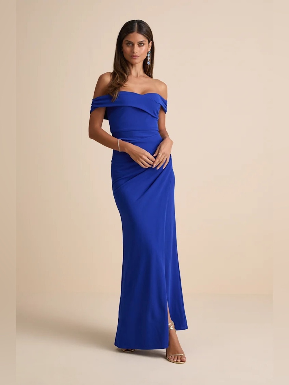 Lulus High-Class Presence Royal Blue Off-the-Shoulder Maxi Dress small nwt
